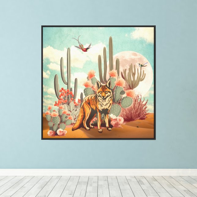 Cosmic Coyote Cactus Moon Surreal Collage Canvas Print | Zazzle