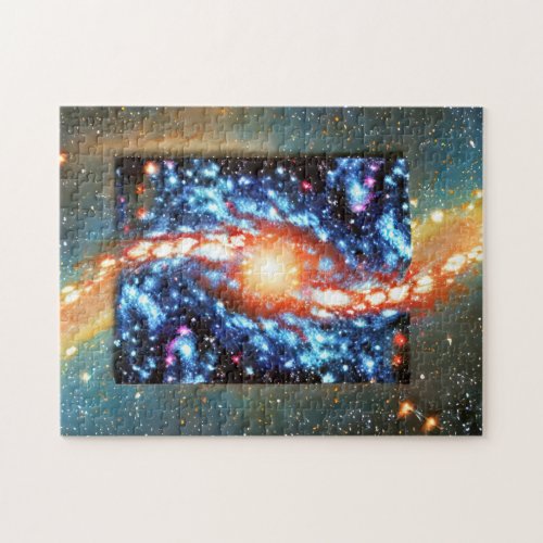 Cosmic crazy blue orange swirly color solar system jigsaw puzzle