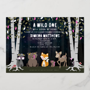 Cosmic Creatures Woodland Animals Baby Shower Foil Invitation