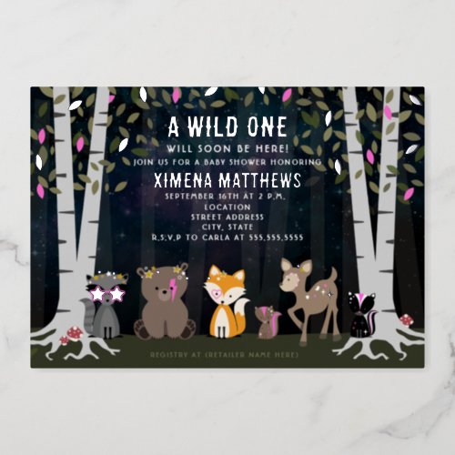 Cosmic Creatures Woodland Animals Baby Shower Foil Invitation