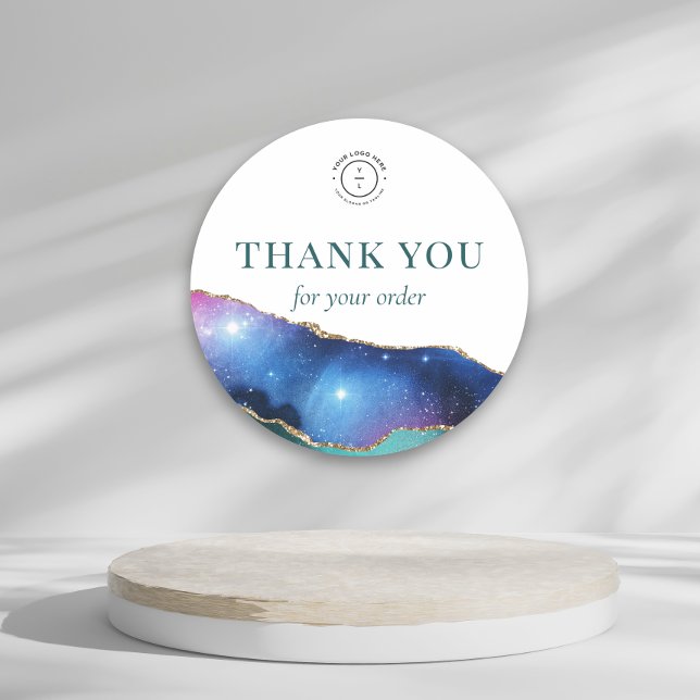 Cosmic Crystal Geode Business Logo Thank You  Classic Round Sticker (Creator Uploaded)