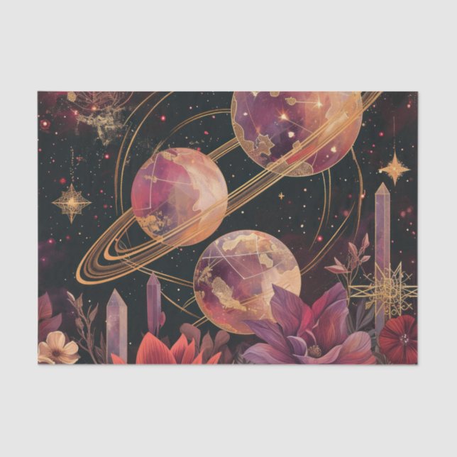Cosmic Crystal Ringed Planet Fantasy Art (11) Tissue Paper (Front)