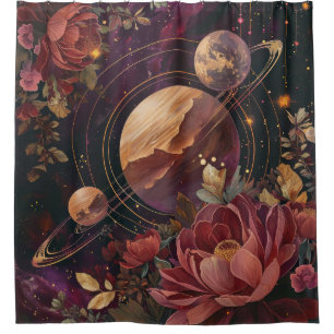 Cosmic Crystal Ringed Planet Fantasy Art (3) Shower Curtain