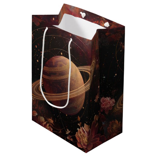 Cosmic Crystal Ringed Planet Fantasy Art (5) Medium Gift Bag (Front Angled)