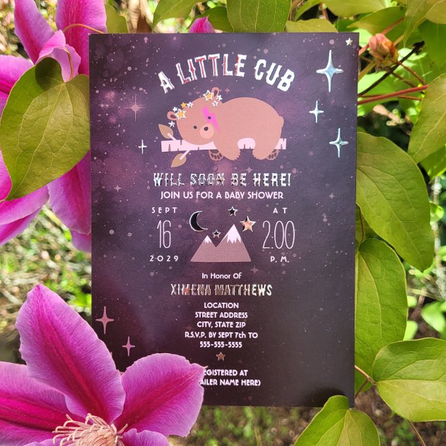 Cosmic Cub Foil Stars Baby Shower Invitation (Creator Uploaded)