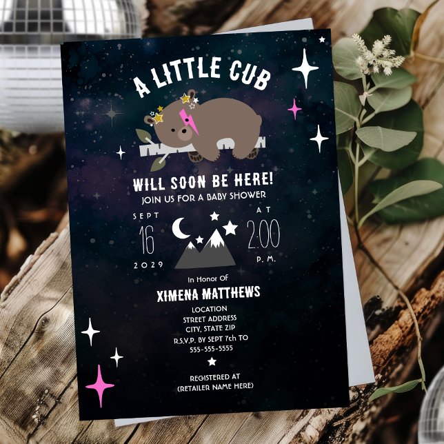 Cosmic Cub Pink Girl Baby Shower Invitation (Creator Uploaded)