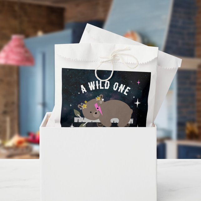 Cosmic Cub Sleepy Wild One Pink Girl Baby Shower Favor Bag (Creator Uploaded)