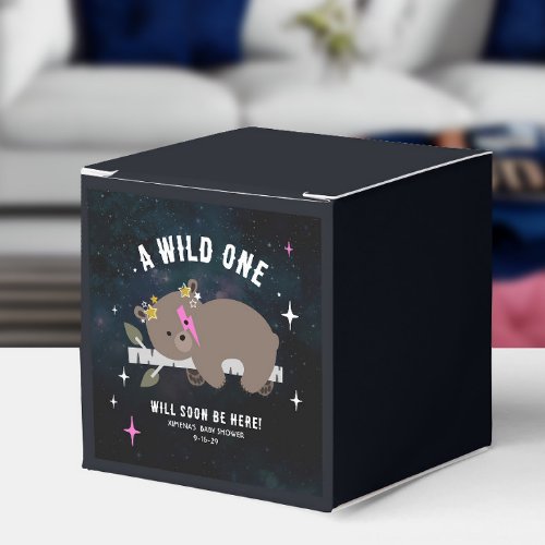 Cosmic Cub Sleepy Wild One Pink Girl Baby Shower Favor Boxes