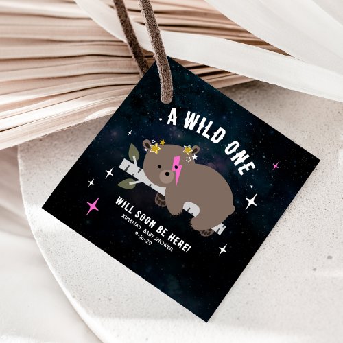 Cosmic Cub Sleepy Wild One Pink Girl Baby Shower Favor Tags