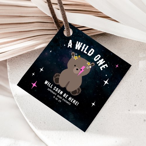 Cosmic Cub Sleepy Wild One Pink Girl Baby Shower Favor Tags