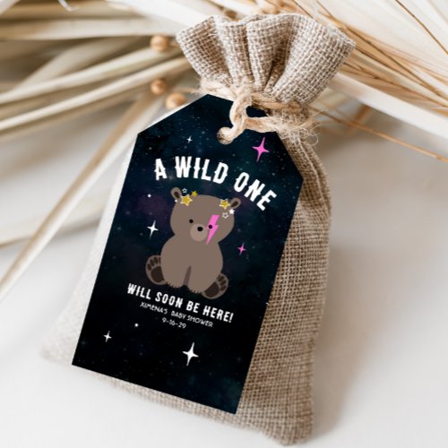 Cosmic Cub Sleepy Wild One Pink Girl Baby Shower Gift Tags