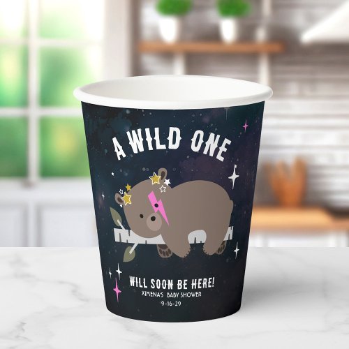 Cosmic Cub Sleepy Wild One Pink Girl Baby Shower Paper Cups