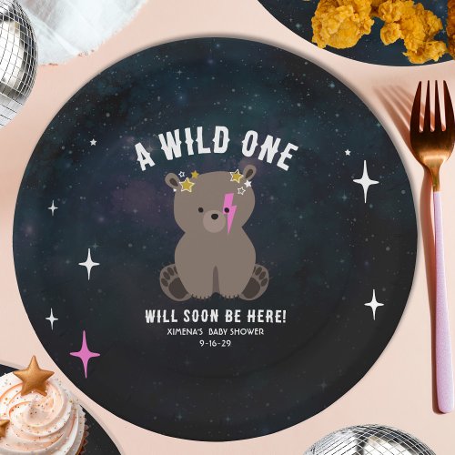 Cosmic Cub Sleepy Wild One Pink Girl Baby Shower Paper Plates