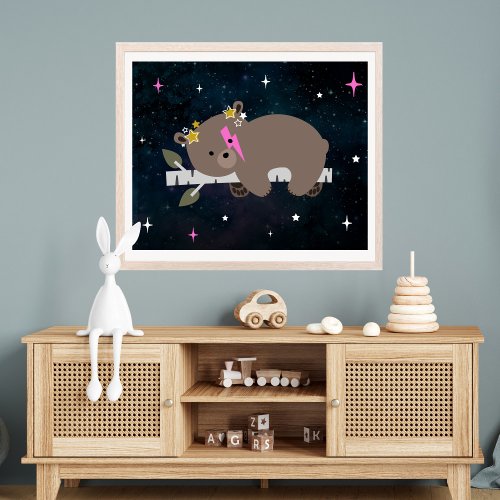 Cosmic Cub Sleepy Wild One Pink Girl Nursery Poster