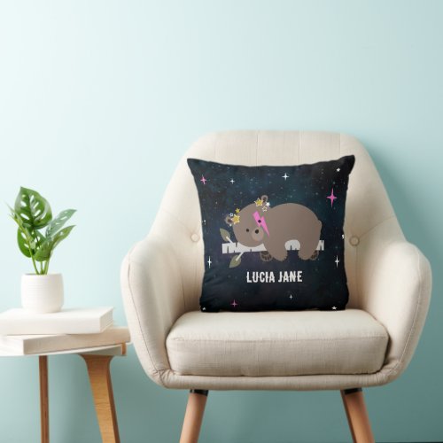 Cosmic Cub Sleepy Wild One Pink Girl Nursery Throw Pillow