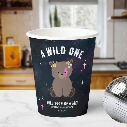 Cosmic Cub Wild One Pink Girl Baby Shower Paper Cups