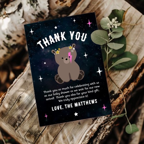 Cosmic Cub Wild One Pink Girl Baby Shower  Thank You Card