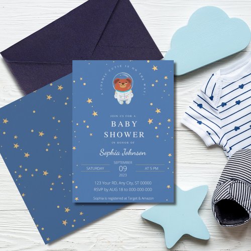 Cosmic Cutie is on the Way Bear Baby Shower Invitation