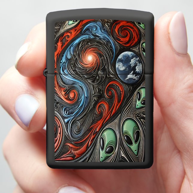 Cosmic Dance of Aliens and Galaxies Together Zippo Lighter (In Hand)