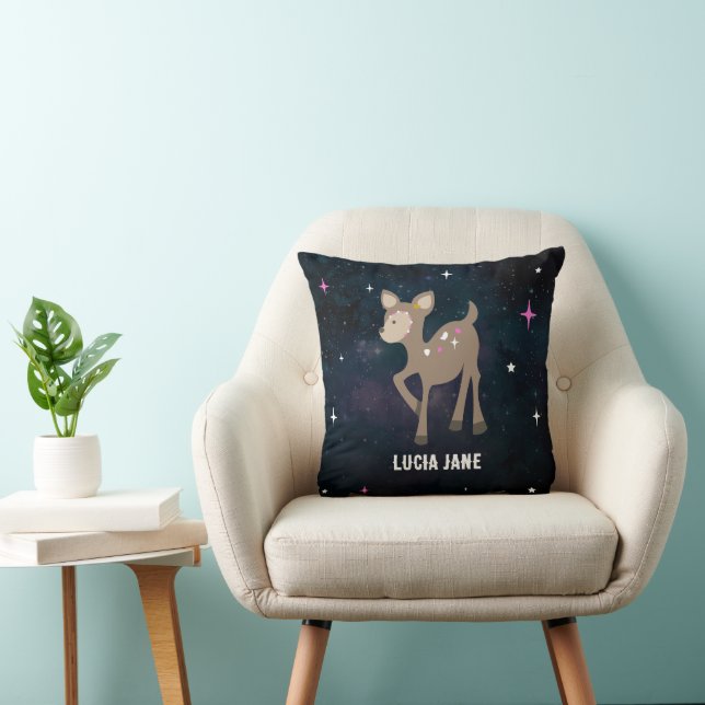 Cosmic Deer Pink Girl Nursery Throw Pillow (Chair)