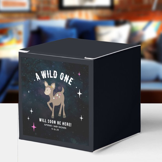 Cosmic Deer Wild One Pink Girl Baby Shower Favor Boxes (Creator Uploaded)