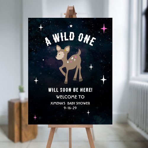 Cosmic Deer Wild One Pink Girl Baby Shower Foam Board