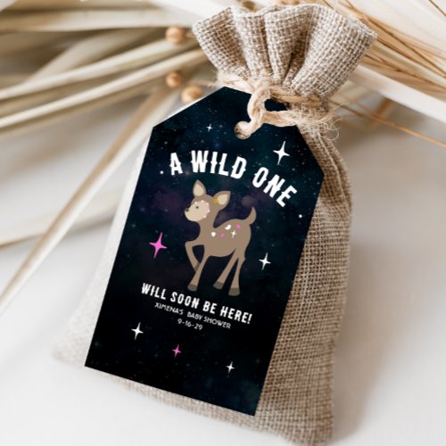 Cosmic Deer Wild One Pink Girl Baby Shower Gift Tags