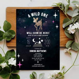 Cosmic Deer Wild One Pink Girl Baby Shower Invitation