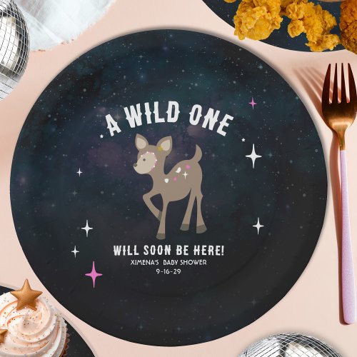 Cosmic Deer Wild One Pink Girl Baby Shower Paper Plates