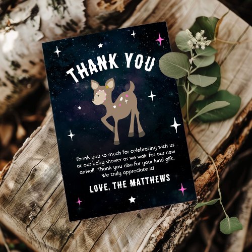 Cosmic Deer Wild One Pink Girl Baby Shower Thank You Card
