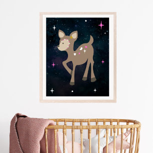 Cosmic Deer Wild One Pink Girl Nursery Poster