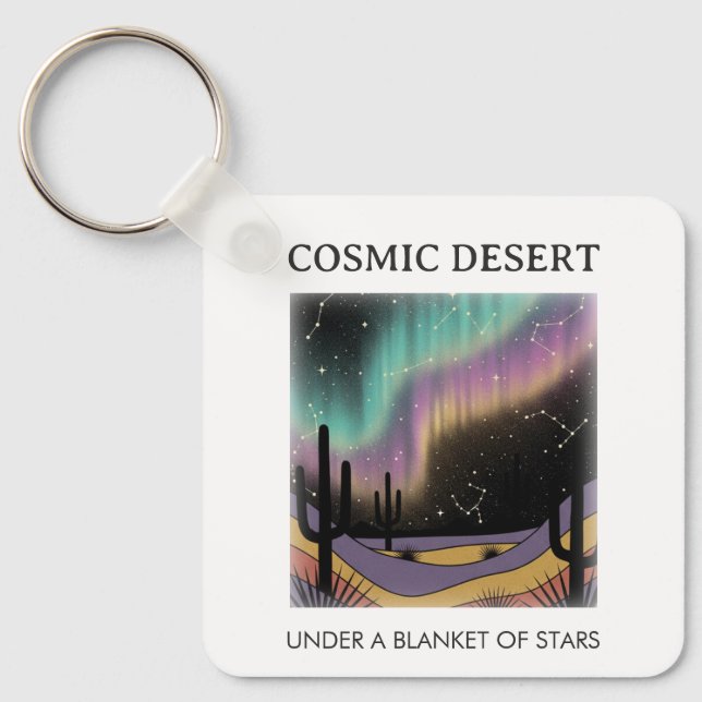 Cosmic Desert Aurora • Retro Western Night Sky Keychain (Front)