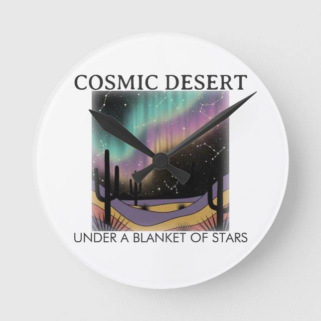 Cosmic Desert Aurora • Western Retro (NO NUMBERS) Round Clock (Front)
