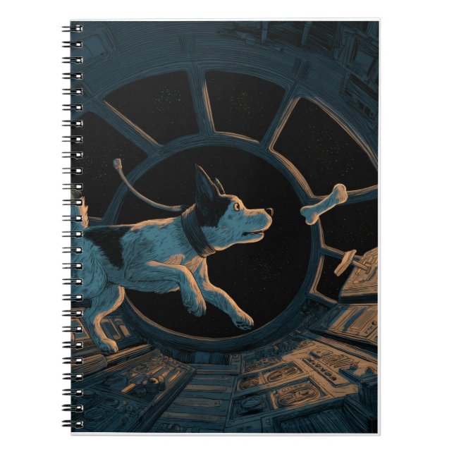 Cosmic Dog Chasing Bone in Space Notebook (Front)