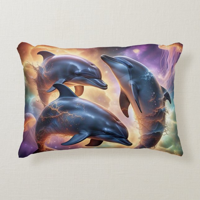Cosmic Dolphins and Jellyfish in Space  Accent Pillow (Front)