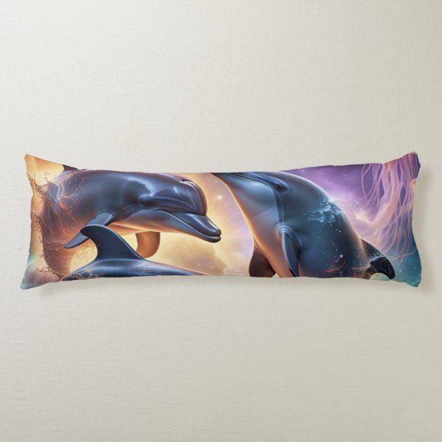 Cosmic Dolphins and Jellyfish in Space  Body Pillow (Front)
