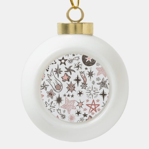 Cosmic Doodles Stars and Comets Ceramic Ball Christmas Ornament