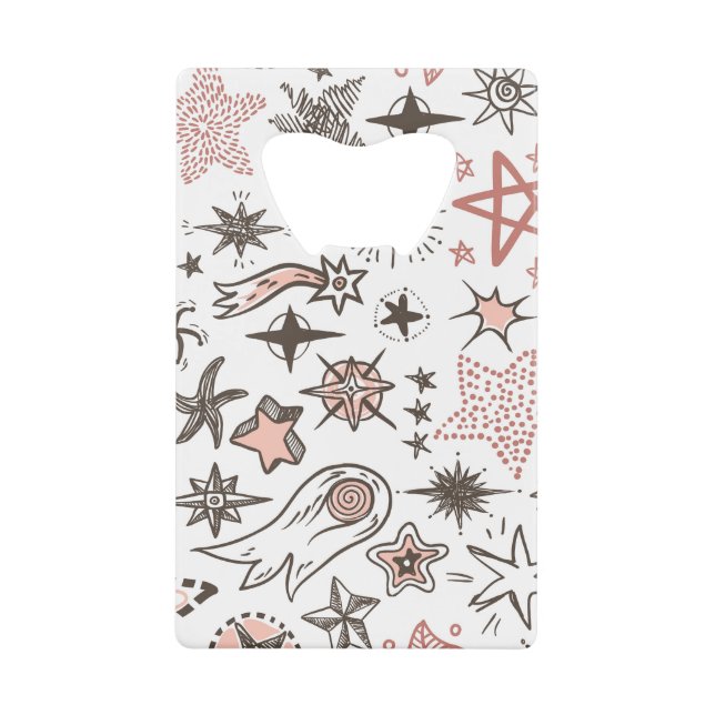 Cosmic Doodles: Stars and Comets Credit Card Bottle Opener (Front)