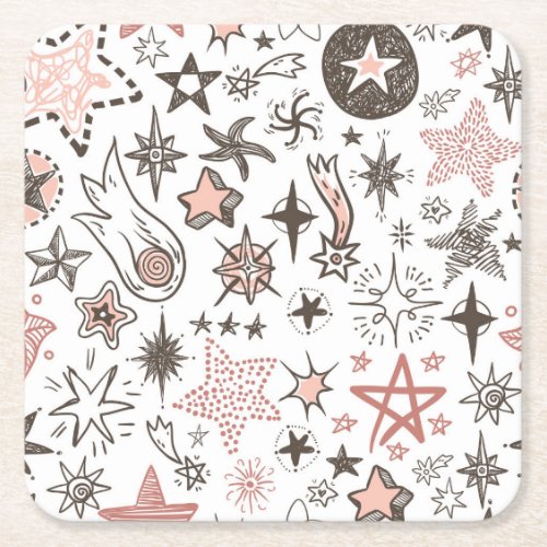 Cosmic Doodles Stars and Comets Square Paper Coaster