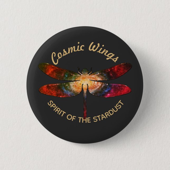 Cosmic Dragonfly • Galaxy Wings & Nebula Trails Button (Front)