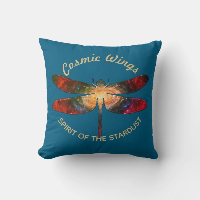 Cosmic Dragonfly • Galaxy Wings & Nebula Trails Throw Pillow (Front)