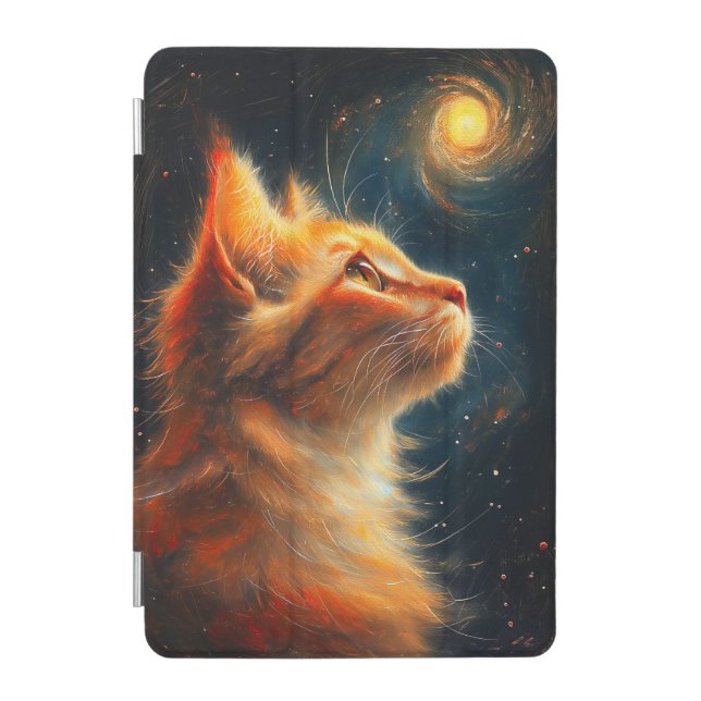 Cosmic Dreamer | Ginger Cat Stargazing iPad Mini Cover (Front)