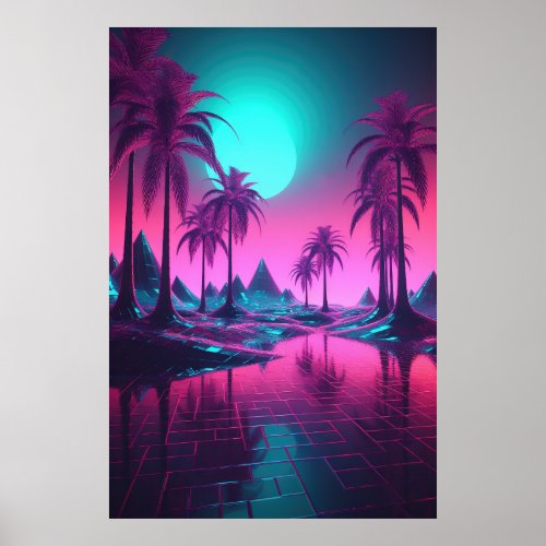 Cosmic Dreamscape A Surreal Synthwave Night Poster