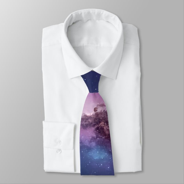 Cosmic Dreamscape Print (AI) Neck Tie (Tied)