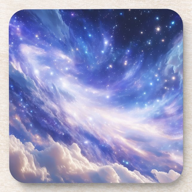 Cosmic Dreamscape: Swirling Nebula & Starry Night Beverage Coaster (Front)