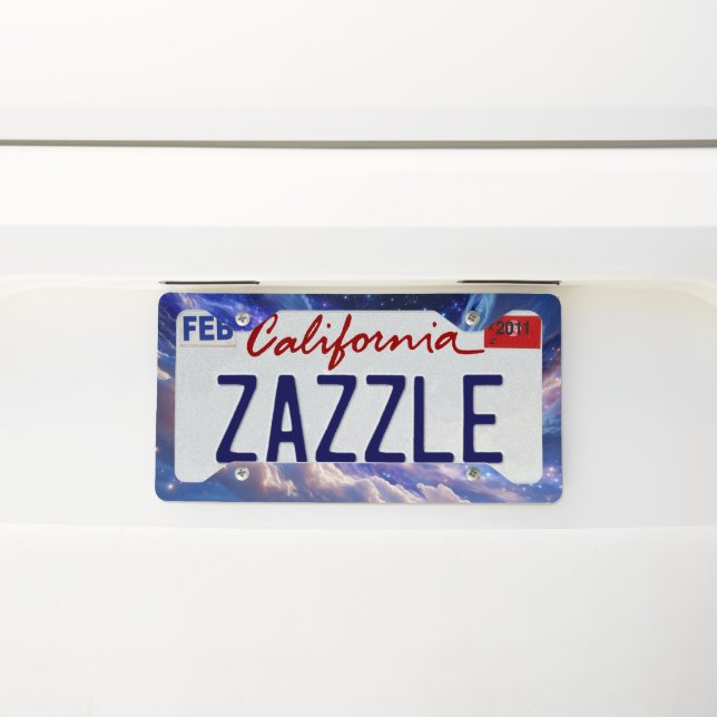 Cosmic Dreamscape: Swirling Nebula & Starry Night License Plate Frame (On Car)