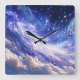 Cosmic Dreamscape: Swirling Nebula & Starry Night Square Wall Clock