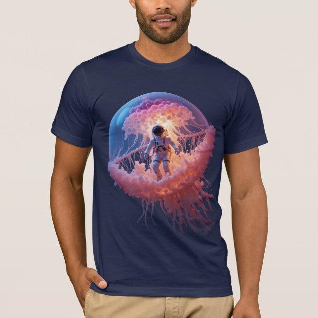 "Cosmic Drift: Astronaut in a Jellyfish Nebula" T-Shirt (Front)