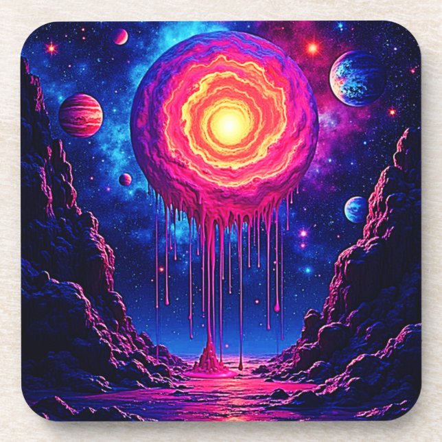 Cosmic Dripping Planet Art Beverage Coaster (Front)