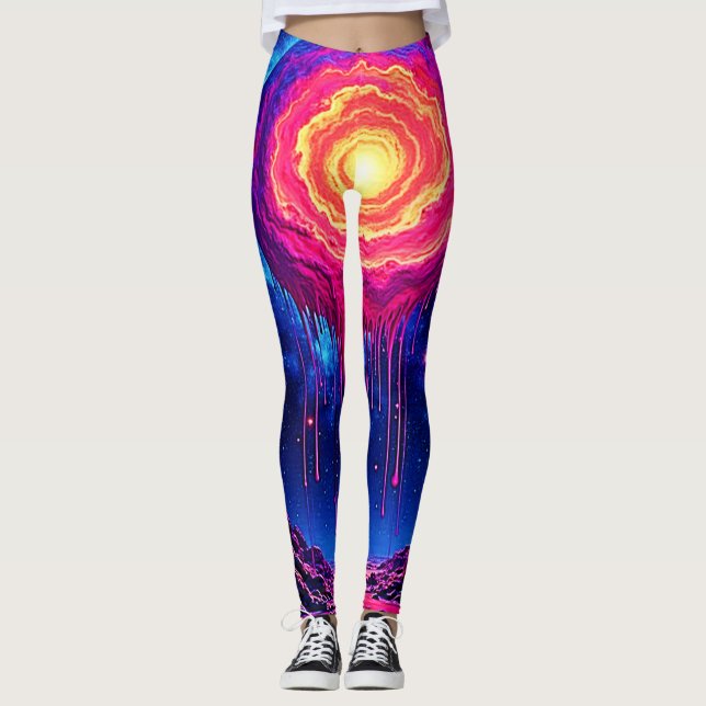 Cosmic Dripping Planet Art Leggings (Front)
